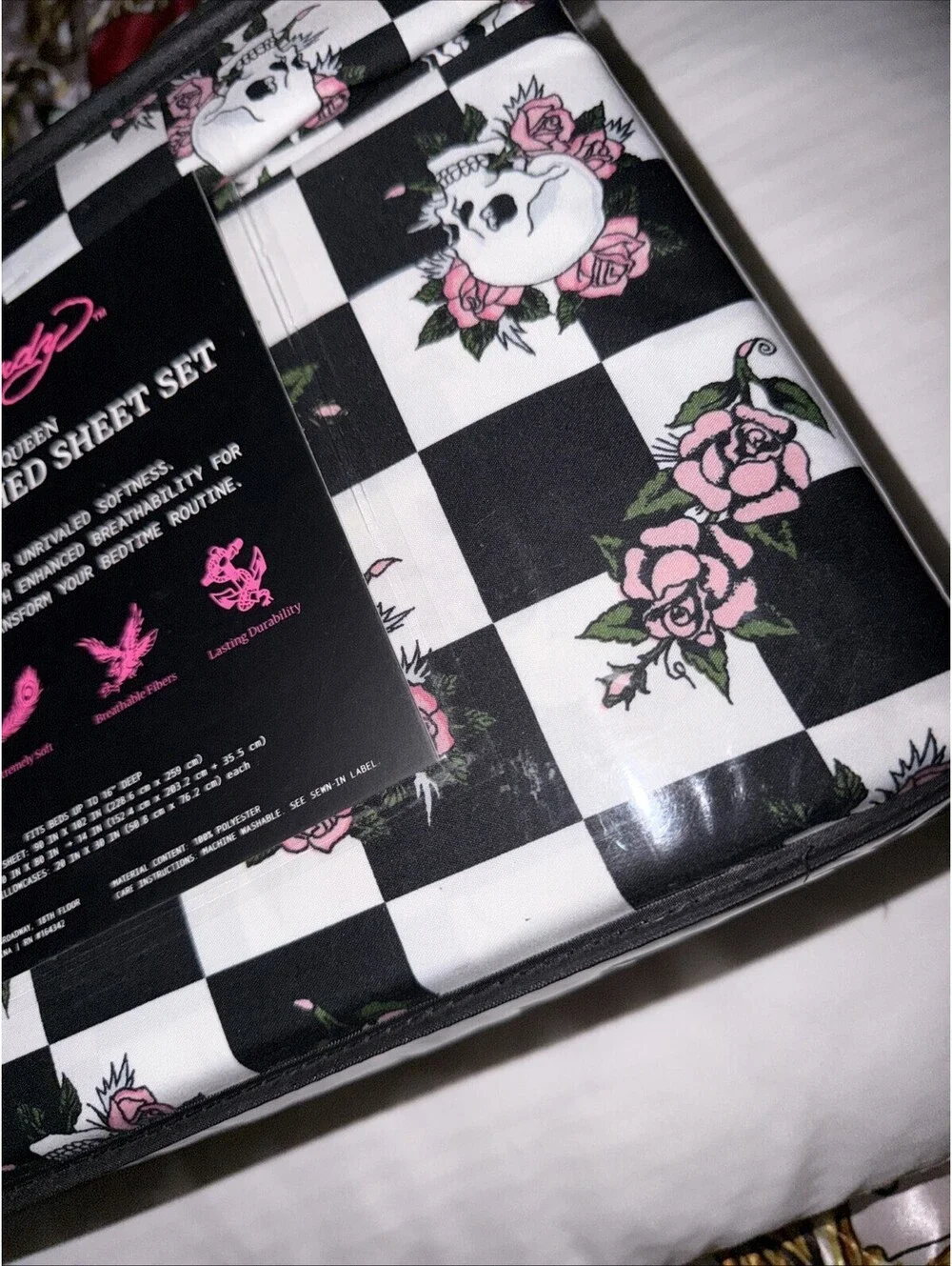 Ed Hardy Checkered 6-piece Queen Sheet Set.NWT
